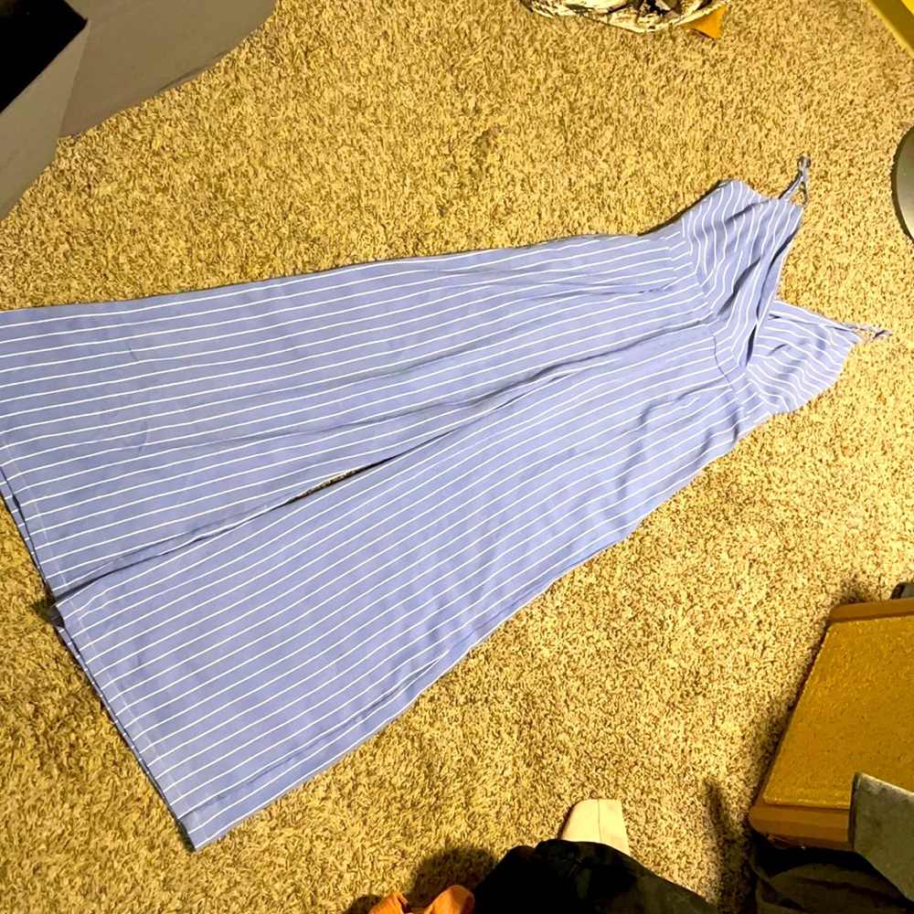 Baby blue, wide legged jumpsuit with thin straps